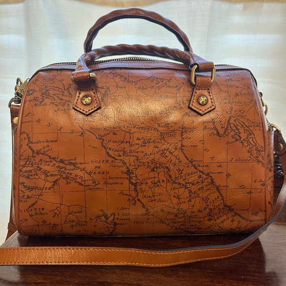 Patricia Nash Brown Map Print Skye Satchel Riot Rust Adjustable Strap NWT - Picture 6 of 13